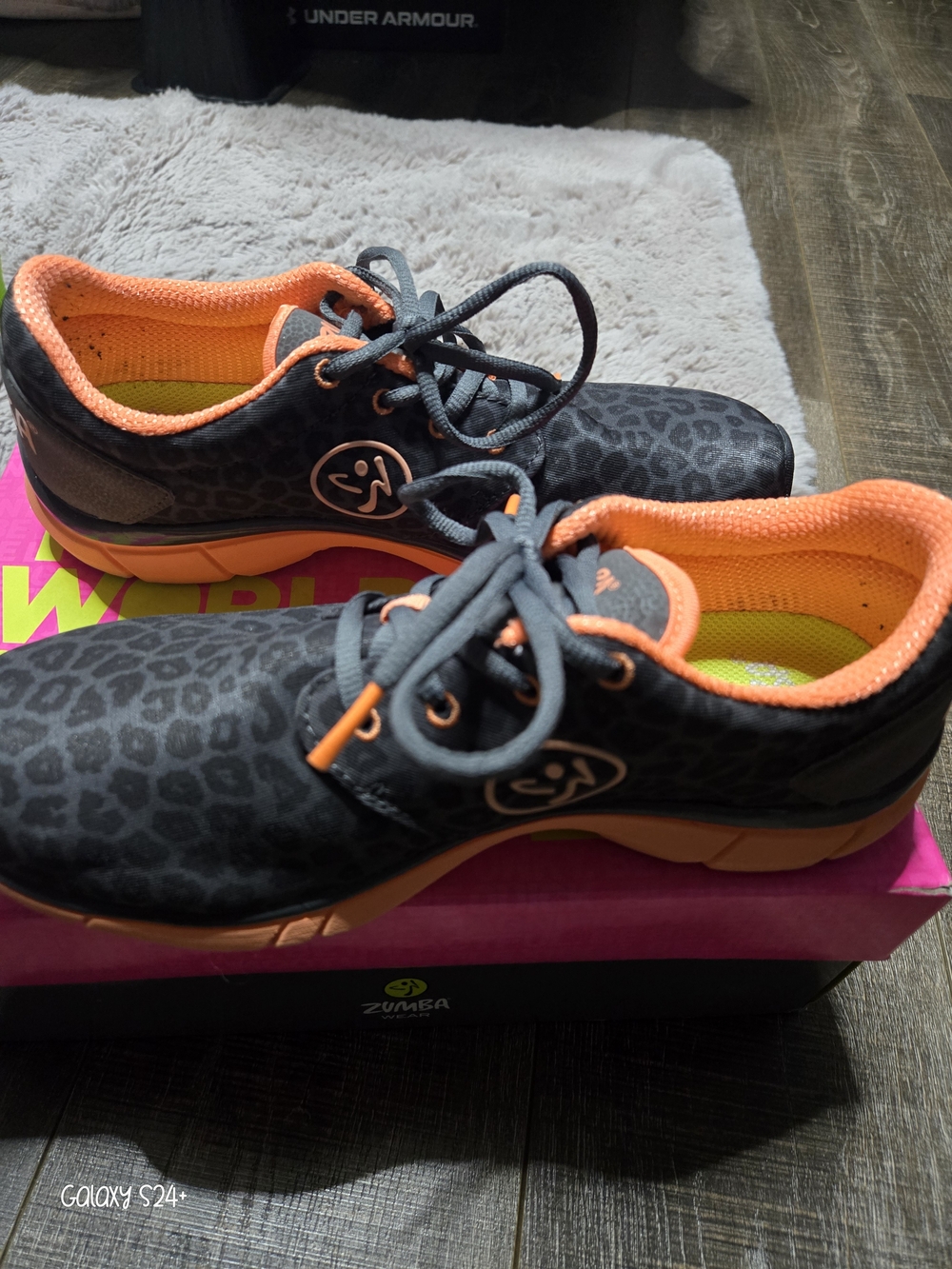 Zumba Black Char Leopard Print Trainer with Coral Accents
